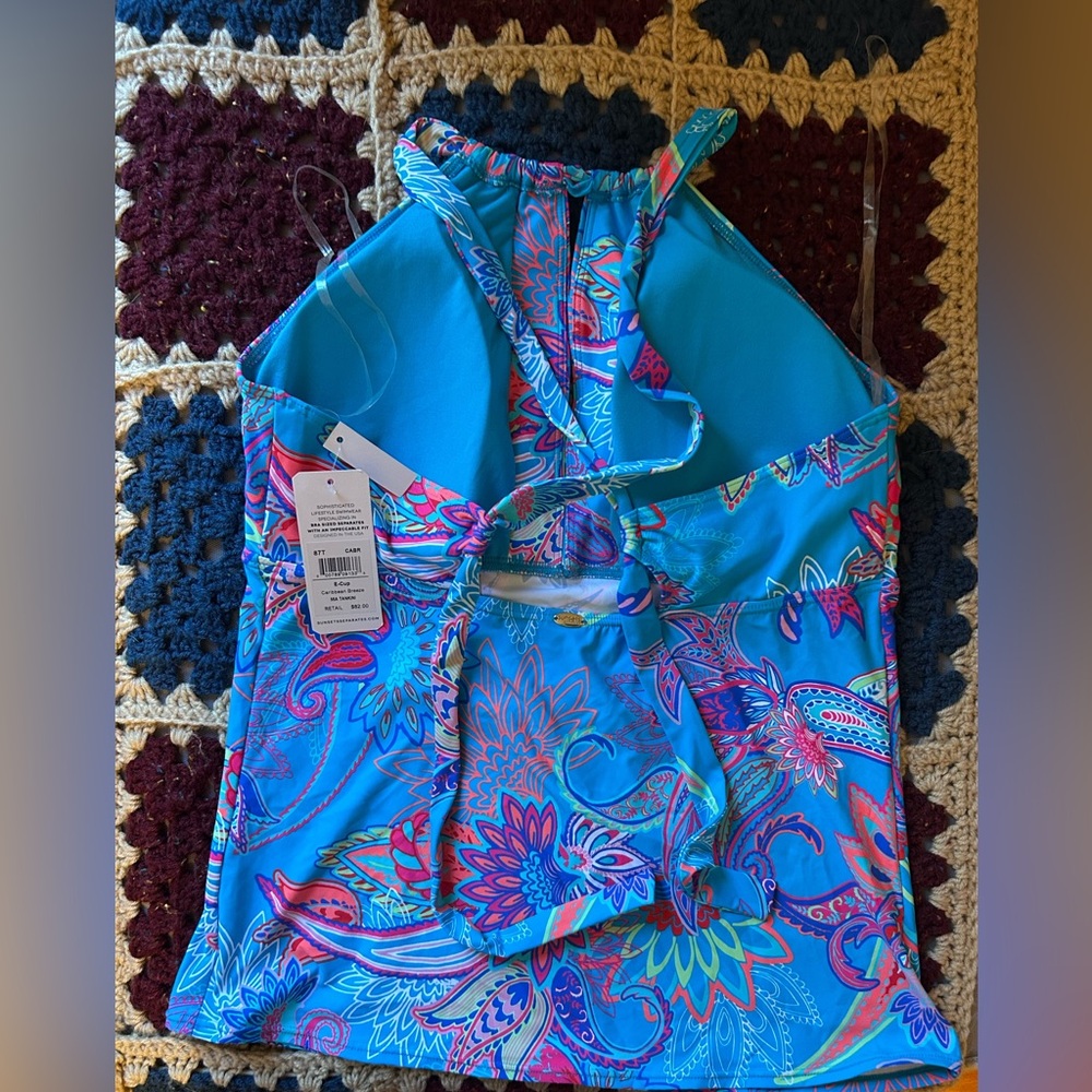 Sunsets Swimwear NWT 2pc Set Tankini E-Cup Top & XL Skirt Blue Paisley Floral - Picture 2 of 12
